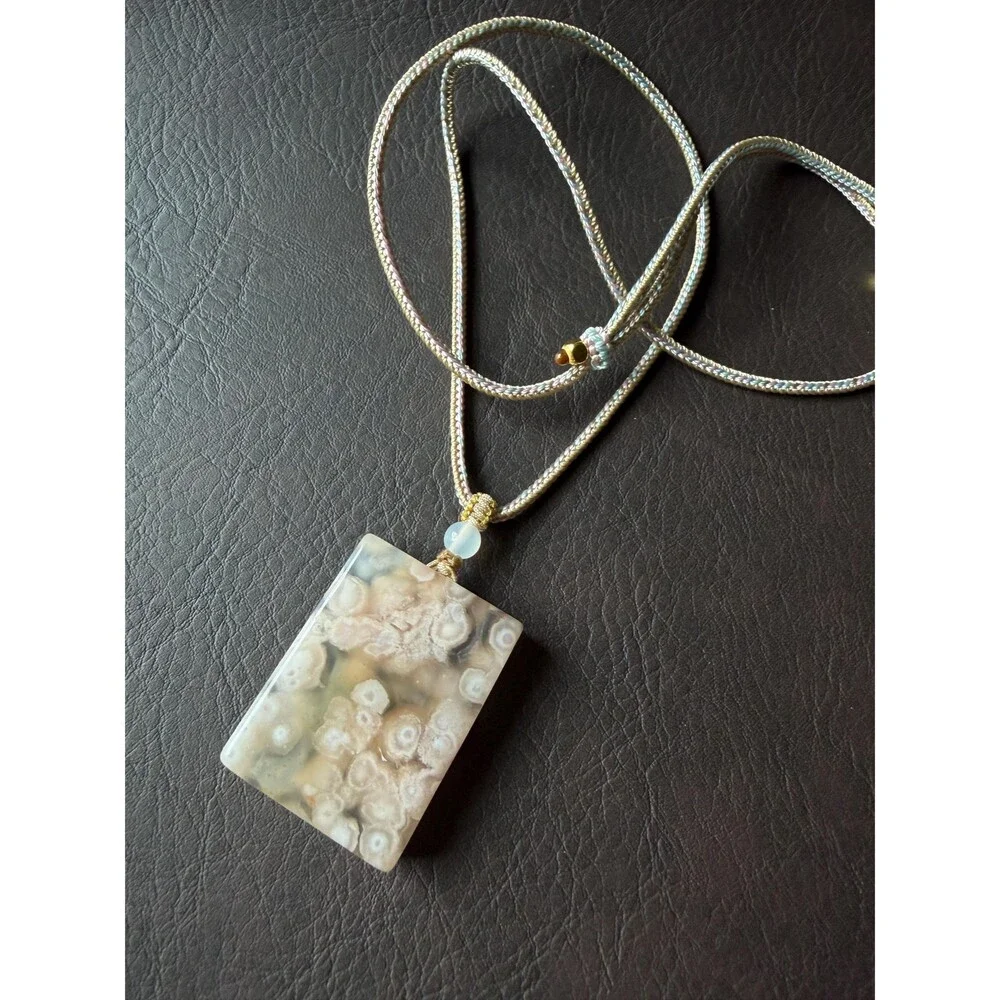 Pink Icy cream untreated Flower Agate Peace Buckle Pendant Necklace Statement